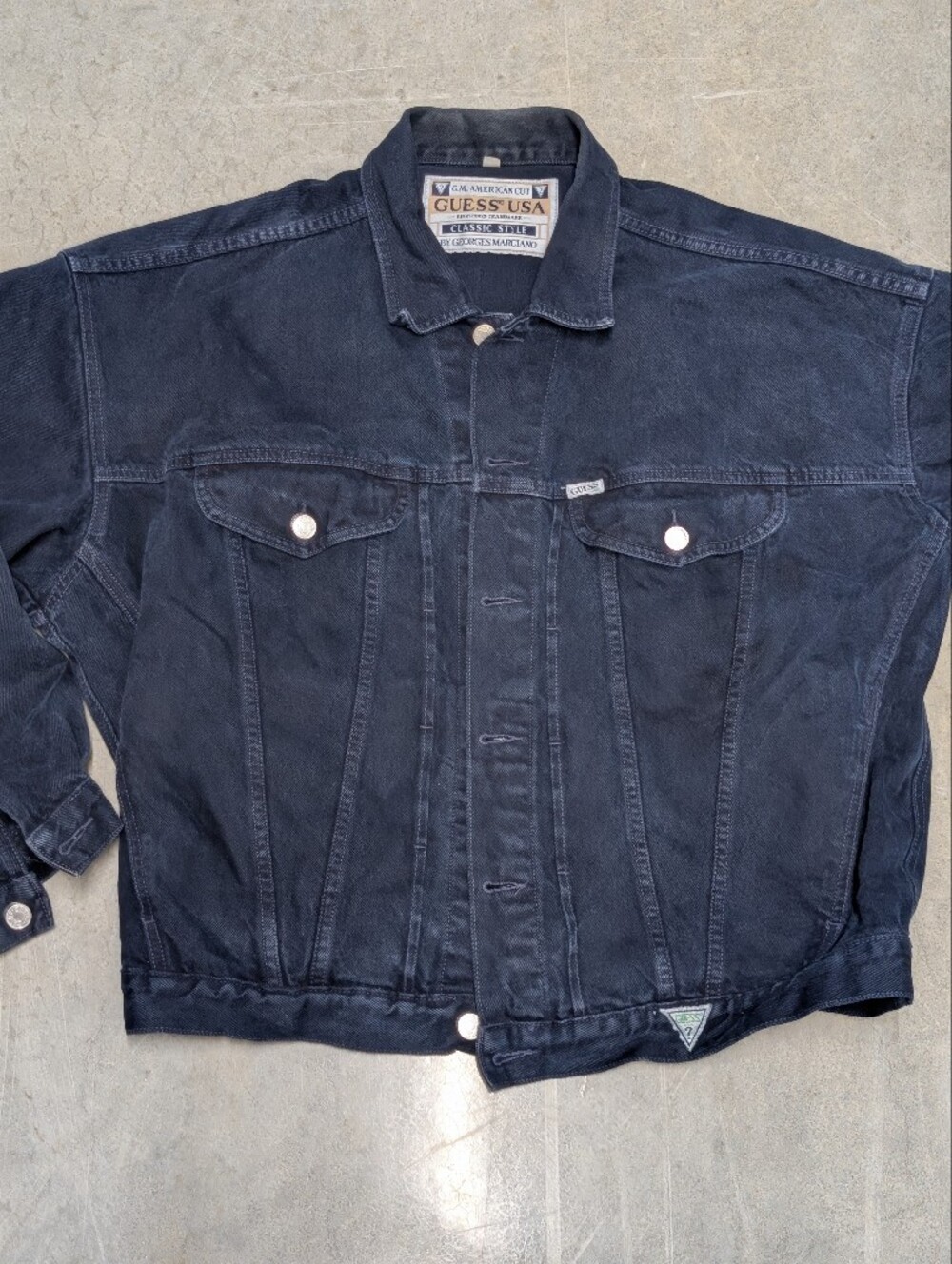 Vintage Guess Men's Dark Denim Jacket